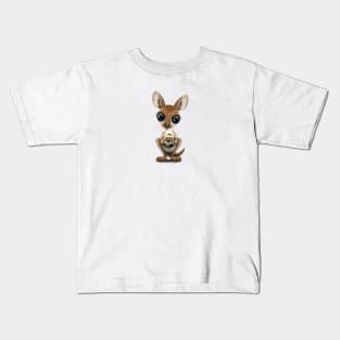 Cute Baby Kangaroo With Football Soccer Ball Kids T-Shirt